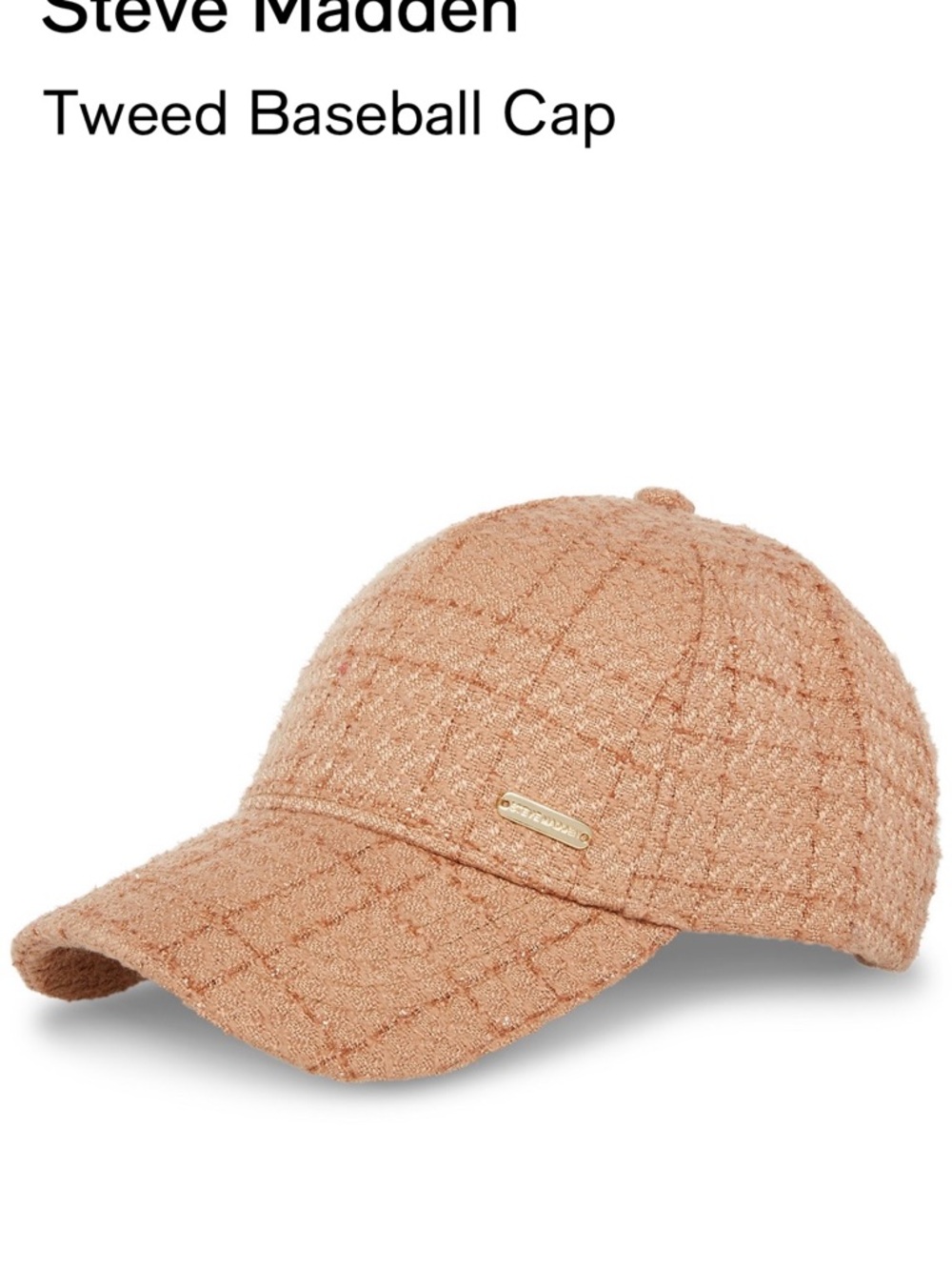 Steve Madden Tweed Baseball Cap - Peachy Pink